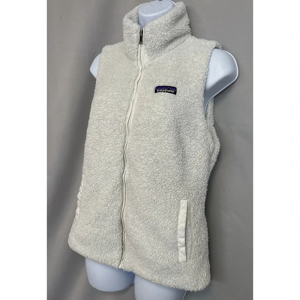 Patagonia Vest Womens Medium White‎ Fleece Sherpa Full Zip Lined Pockets Cozy